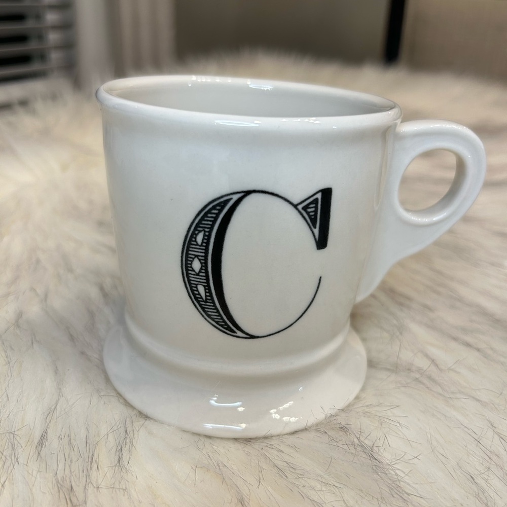Anthropologie White Monogram Mug -Letter C. Vintage Shaving cup style